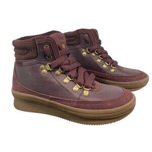 KEDS Midland Luxe Water-Resistant Lugged Leather Suede Boots Burgundy Size 8 New